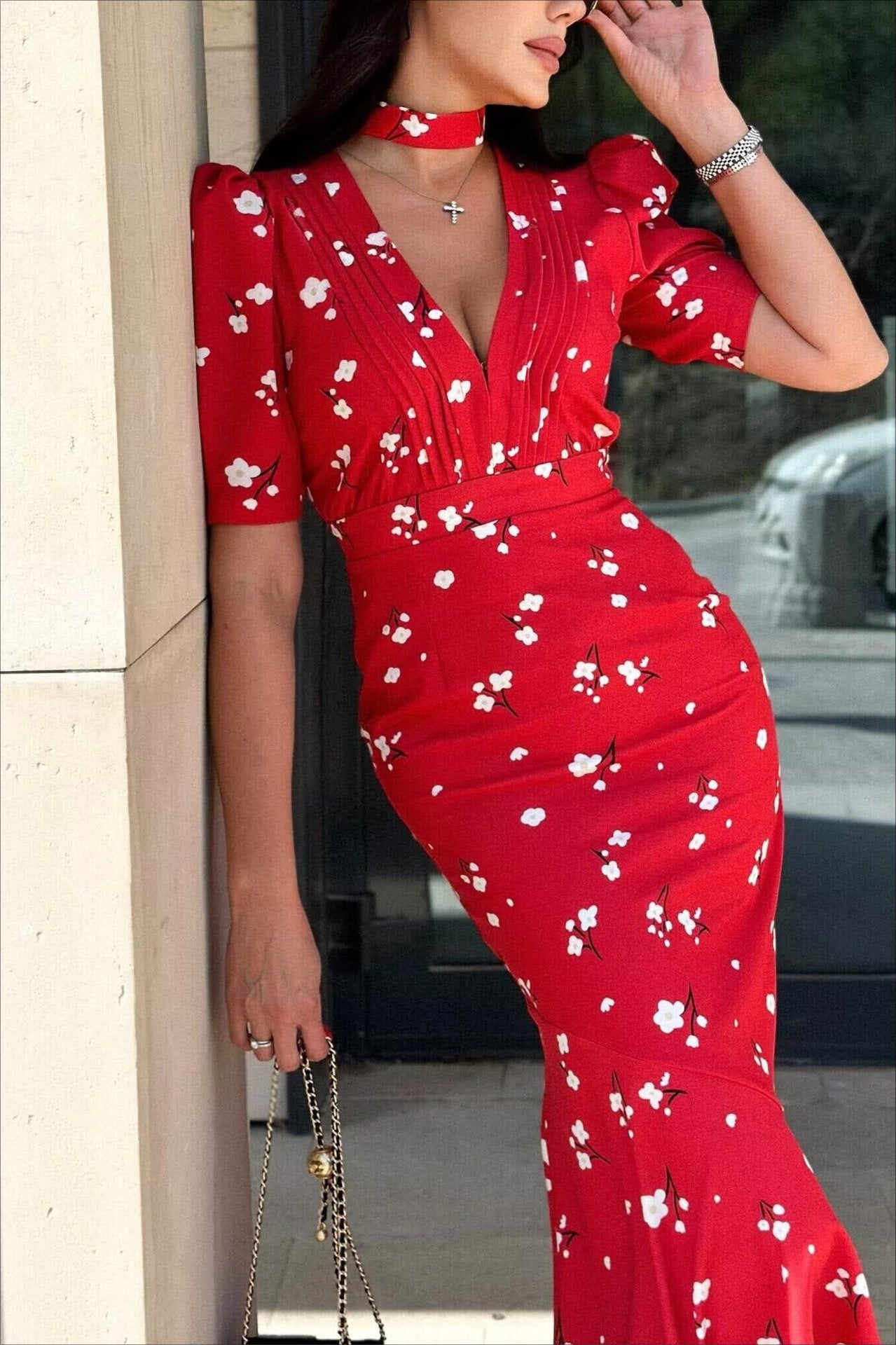 Fitted Floral Puff Sleeve Floral Dress image 2