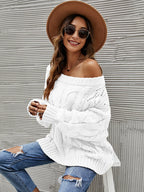 Sabine Off-Shoulder Sweater detail view styled for Avrienne