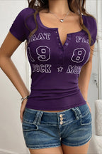 Sexy Letter Print V Neck Slim T-shirt image 20