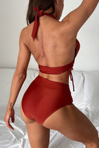 High Waist Solid Bikini Two Piece Swim Set image 2