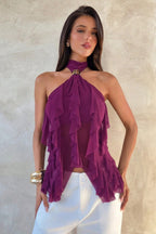 Chic Solid Ruffle Slim Halter Top image 1