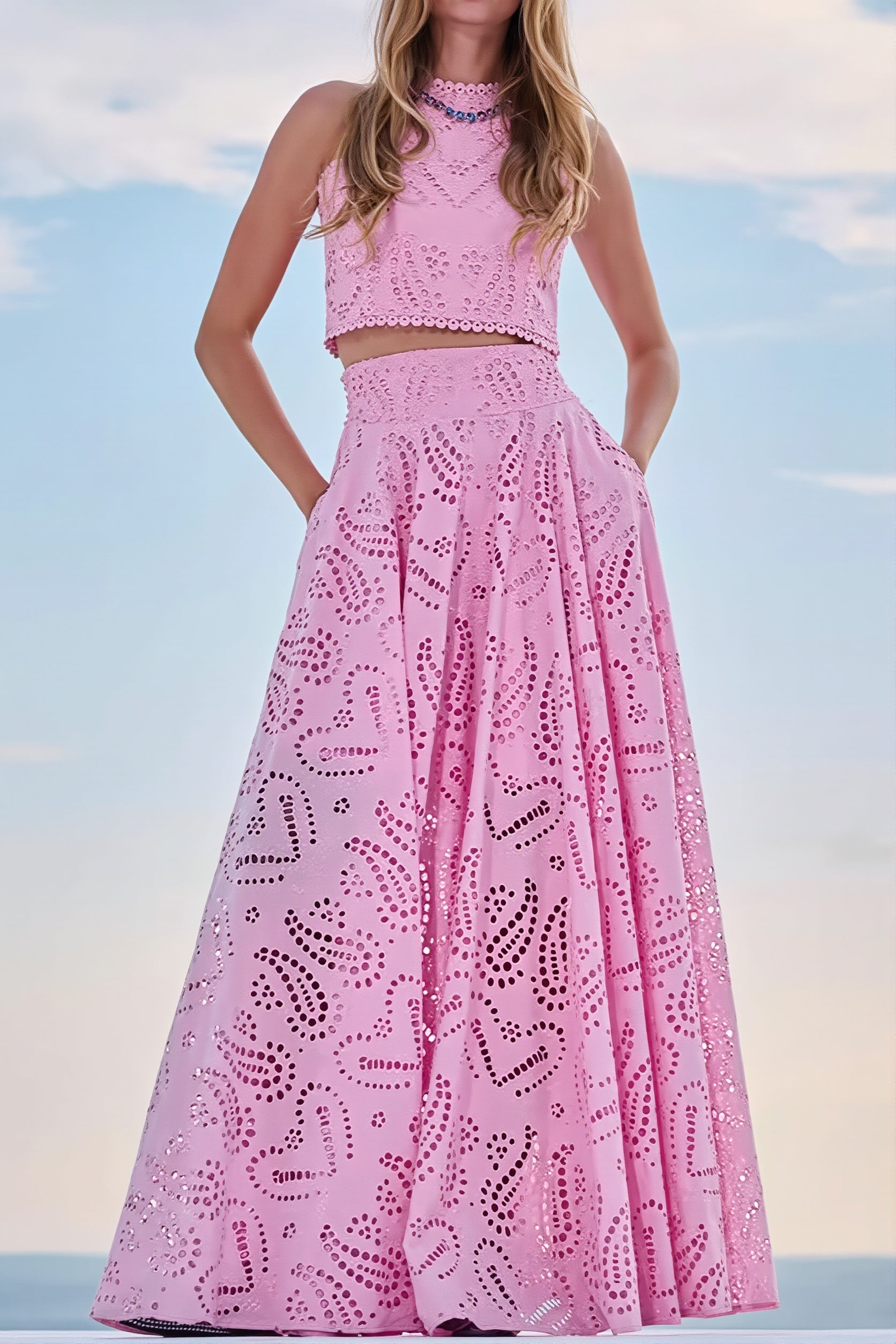 Hollow Out Pocket Vacation Maxi Skirt Set image 8