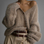V-Neck Mink Wool Knit Cardigan image 1