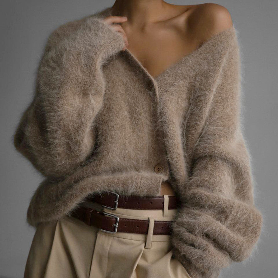 V-Neck Mink Wool Knit Cardigan image 1