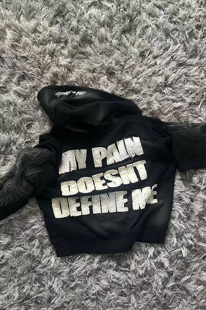 Letter Embroidery Zipper Hoodie image 2