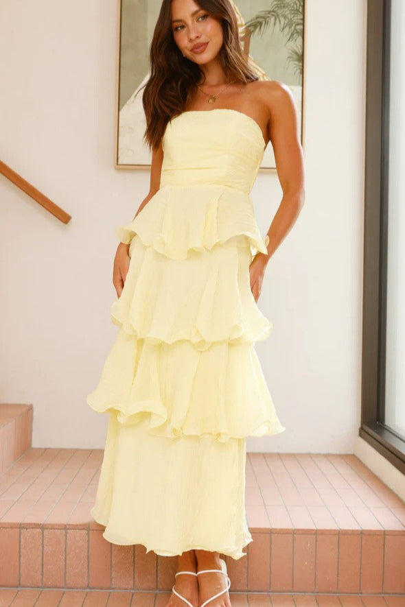 Fashion Strapless Backless Ruffle Tiered Midi Dress image 5