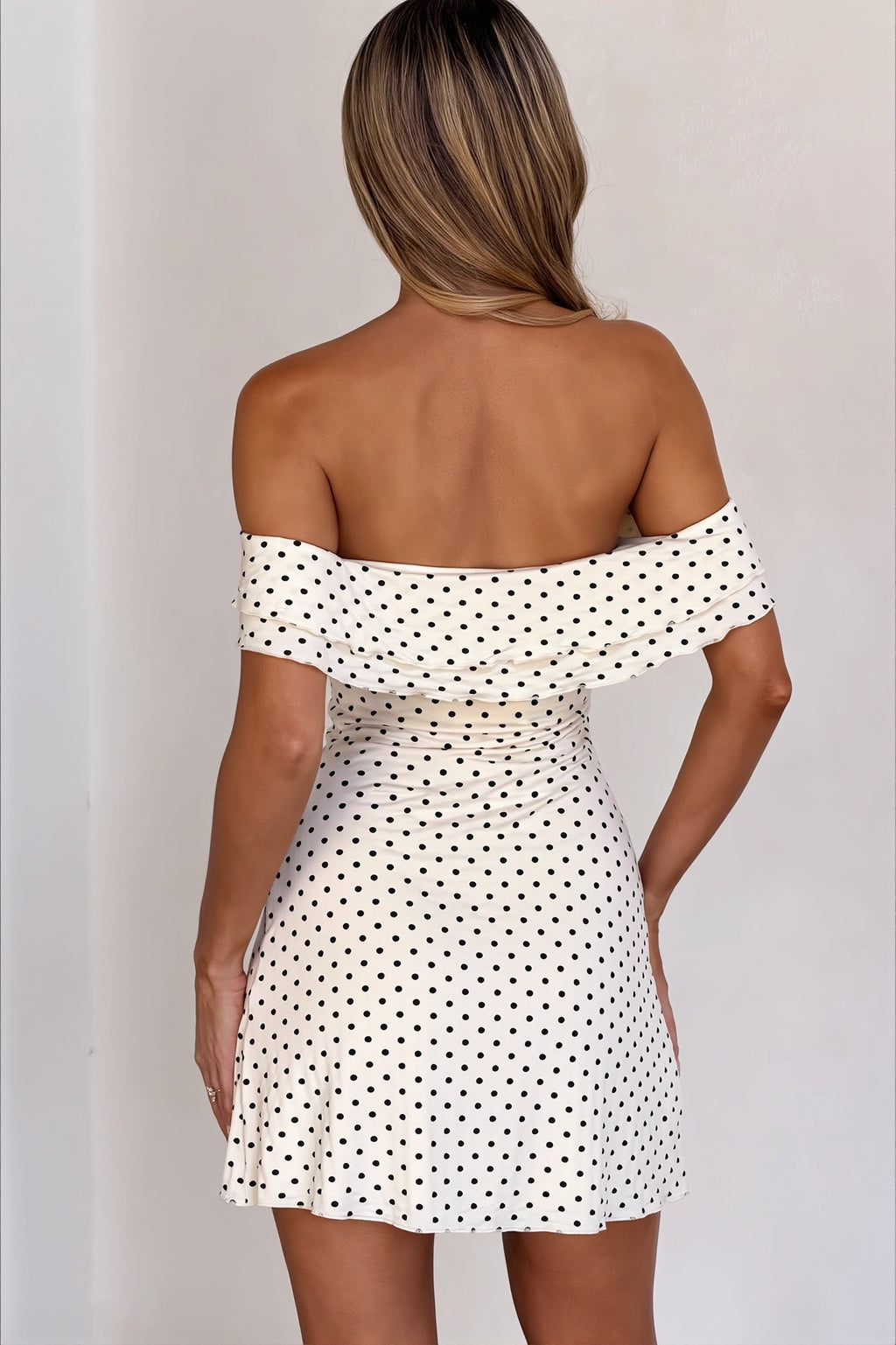 Chic Polka Dot Bandeau Slim Pencil Mini Dress image 6
