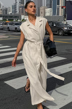 Linen Cotton High Waist Slit Tie Maxi Dress image 1