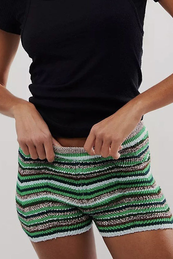 Rainbow Color Block Knit Slim Shorts image 7