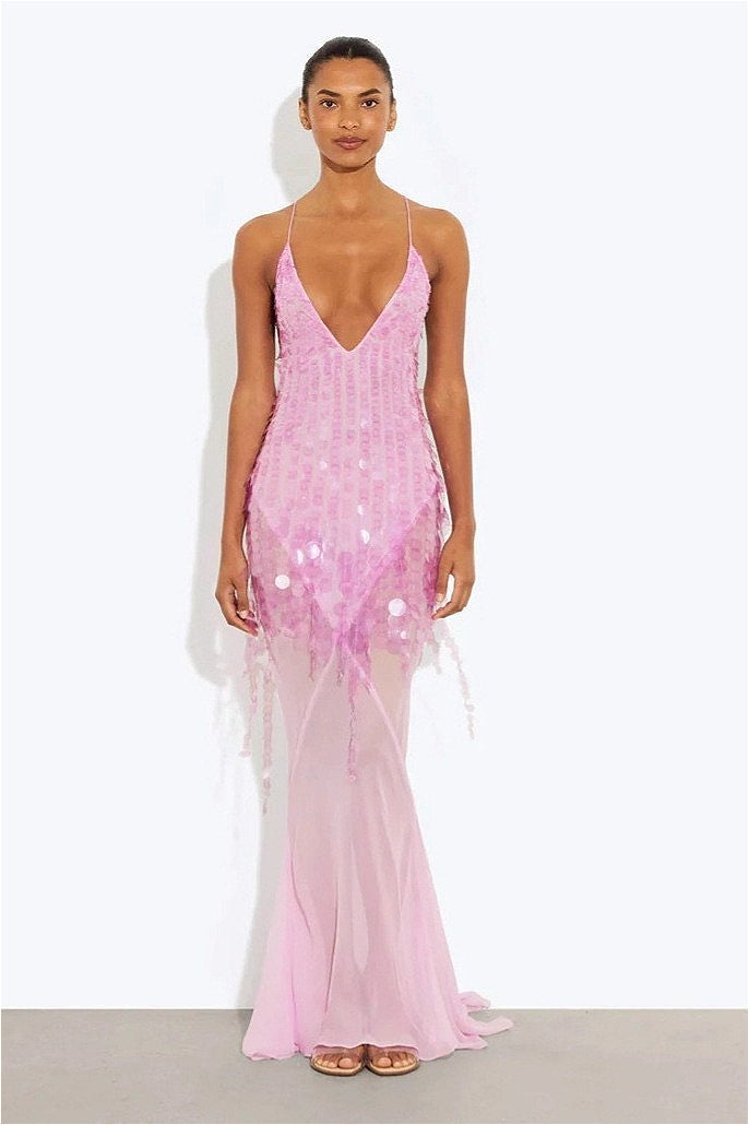 Sequin Mermaid V Neck Maxi Dress image 4