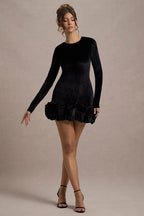 Velvet Pleated Hem Long Sleeve Party Dress image 8