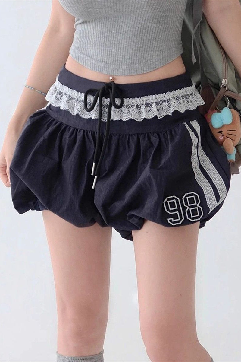 Ruffle Lace Stripe Drawstring Shorts image 2