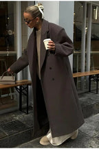 Elegant Casual Solid Color Double-Breasted Long Overcoat image 2