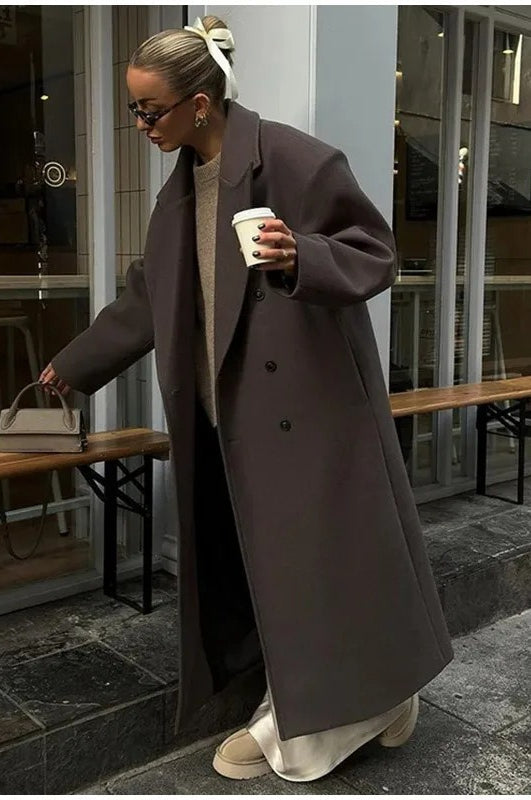 Elegant Casual Solid Color Double-Breasted Long Overcoat image 2