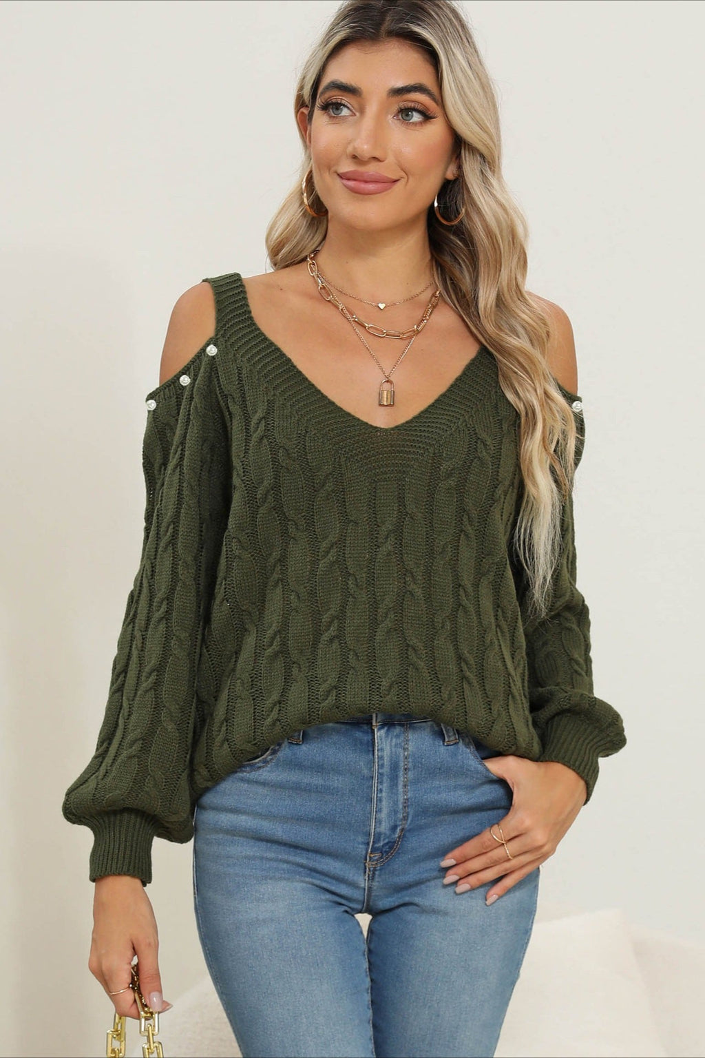 Deep V Sexy Off-Shoulder Loose Pullover Sweater image 4