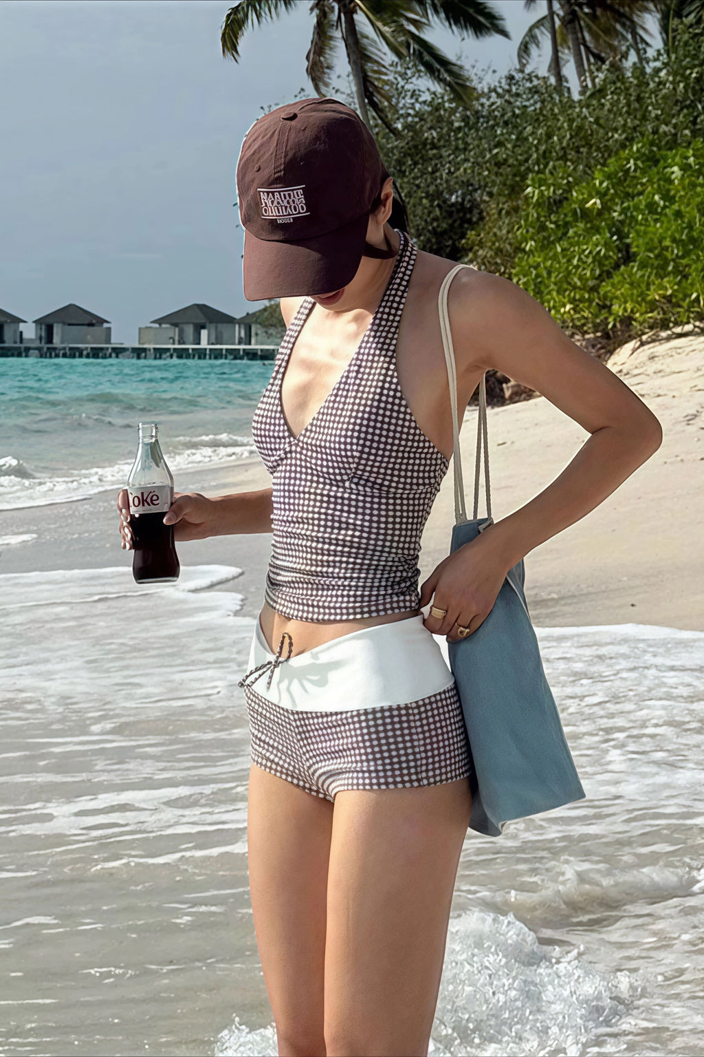Plaid V Neck Backless Two Piece Swim Set image 2
