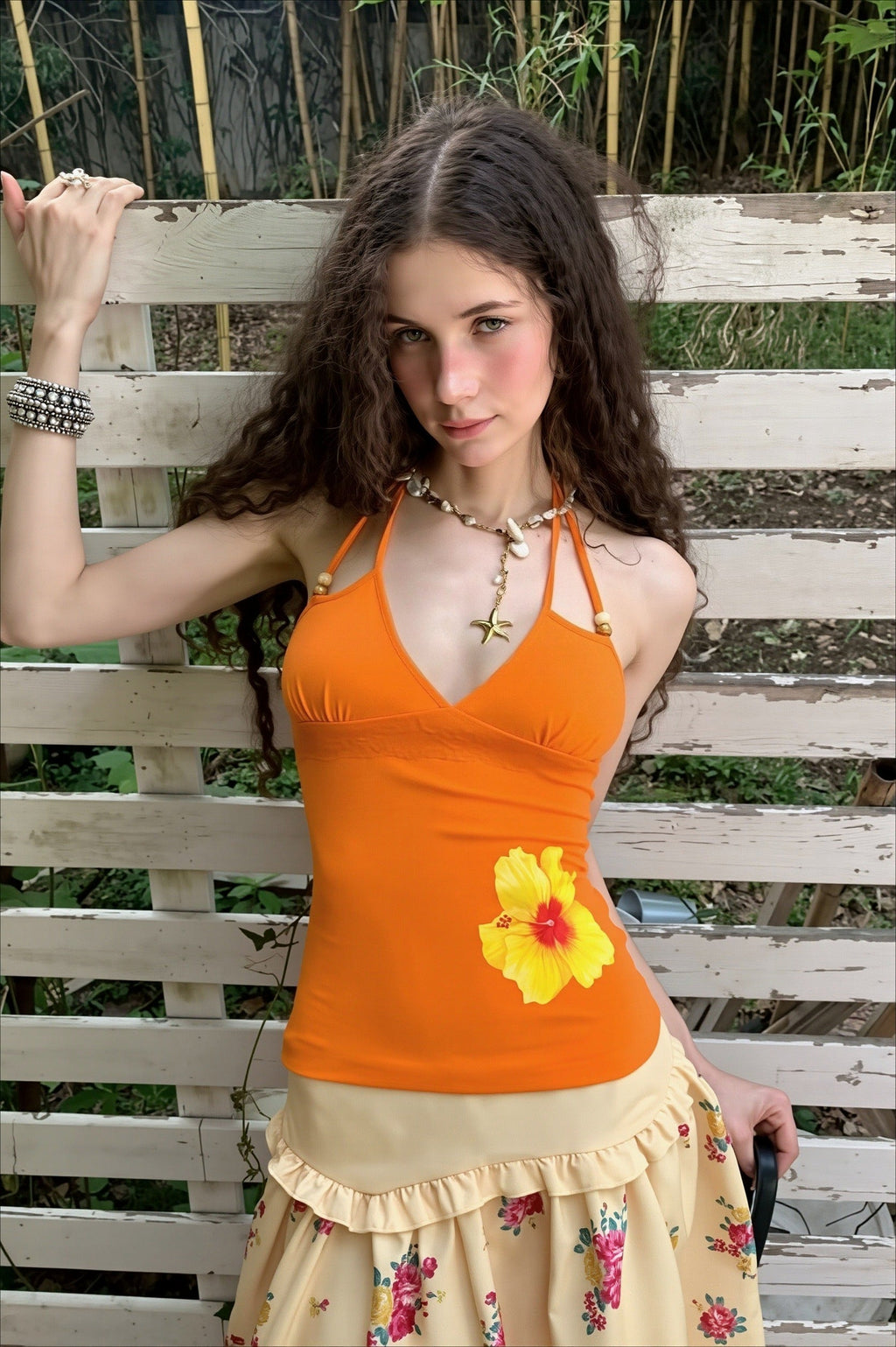 Cotton Print Tie Strap Halter Top image 1