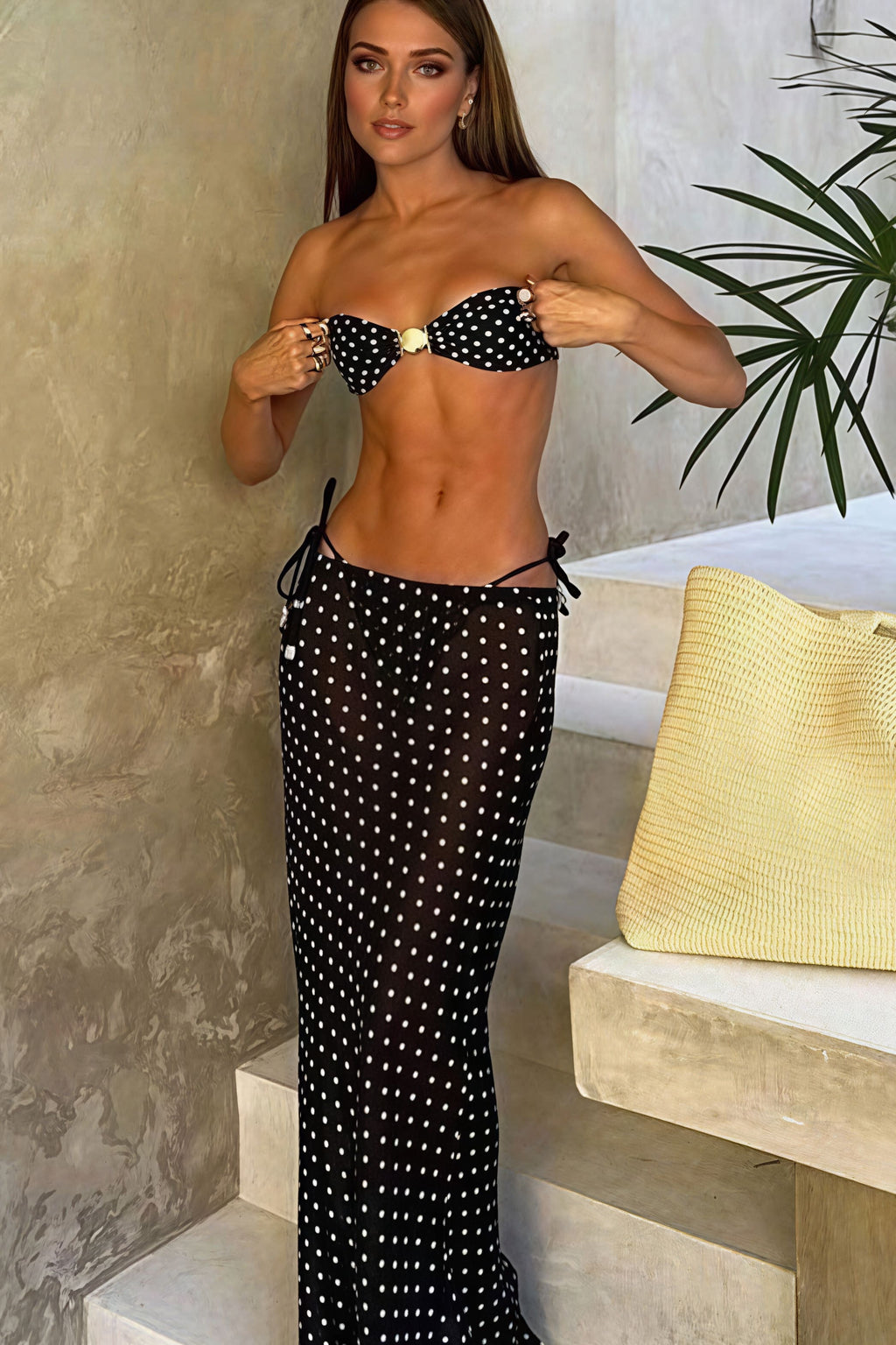 Sexy Polka Dot Mesh Skirt Three Piece Swim Set image 3