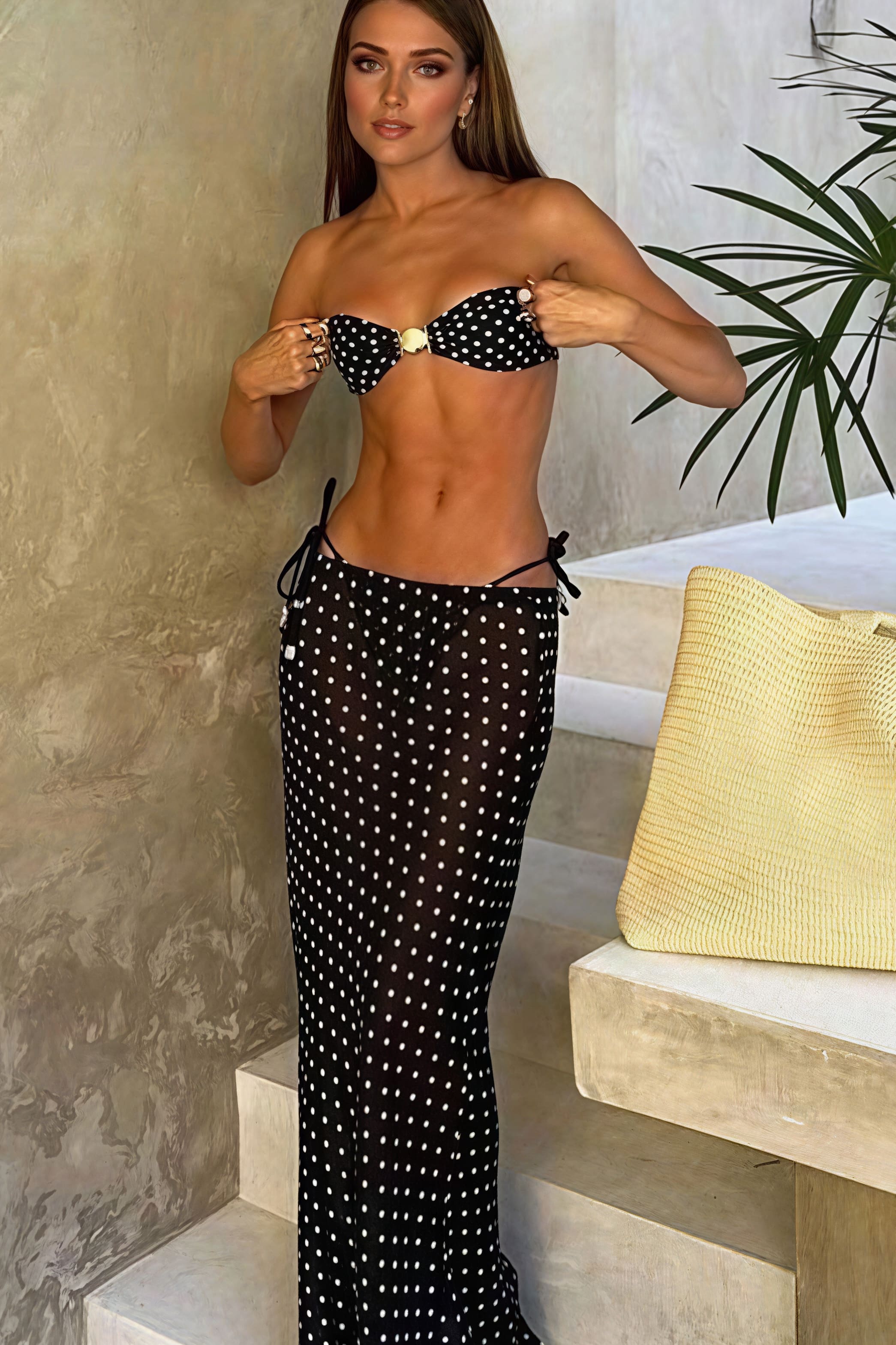 Sexy Polka Dot Mesh Skirt Three Piece Swim Set image 3