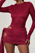 Sexy Lace Insert Long Sleeve Bodysuit Skirt Sets image 6