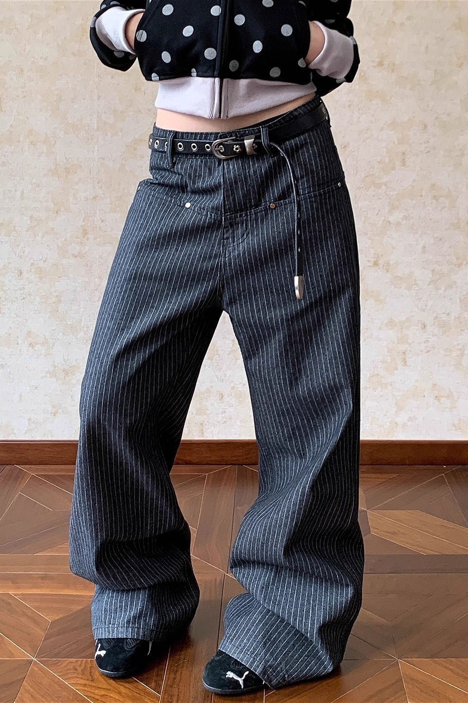 Retro Vertical Stripe Loose Straight Jeans image 2