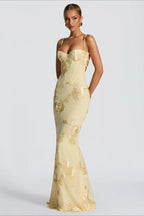 3D Applique Bone Pad Tie Back Solid Prom Dress image 7