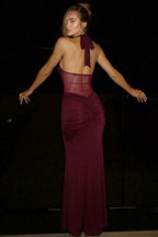 Sexy Mesh Insert Halter Backless Tie Sash Maxi Dress image 2