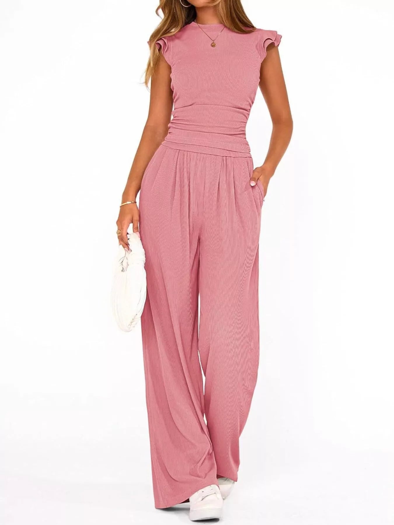 Margot Wide Leg Set detail view styled for Avrienne