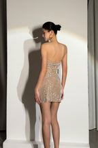 Rhinestone Halter Backless Bodycon Slim Waist Mini Dress image 5