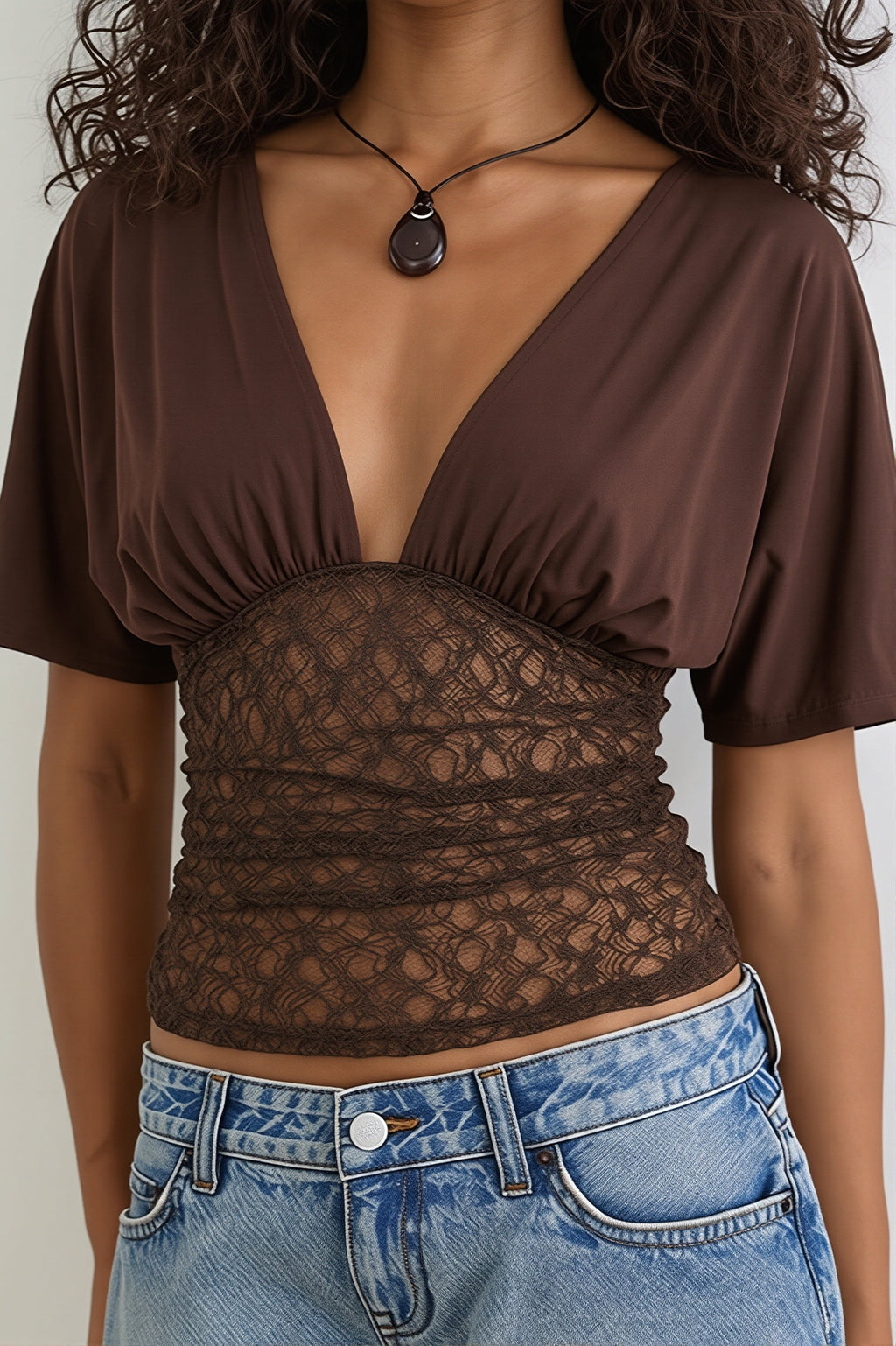 Batwing Lace Splicing Elegant Blouse image 1