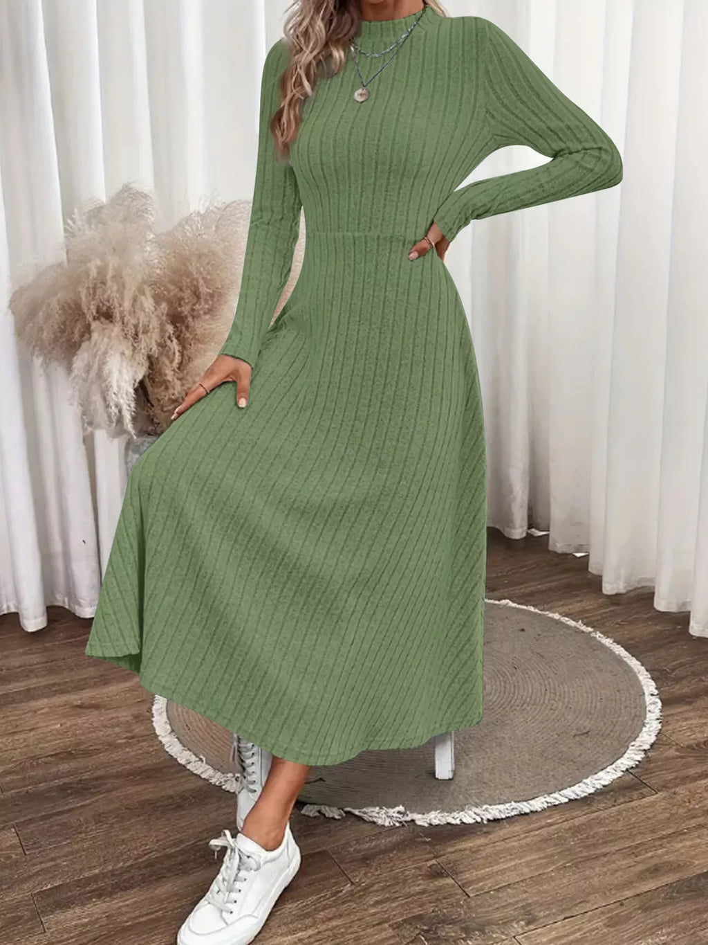 Renee Knit Midi Dress detail view styled for Avrienne
