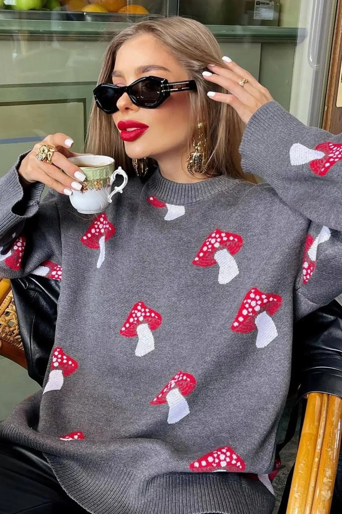 Mushroom Jacquard Knit Sweater image 3
