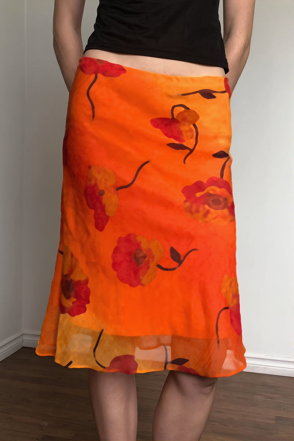 Retro Floral Contrast Chiffon Skirt image 1