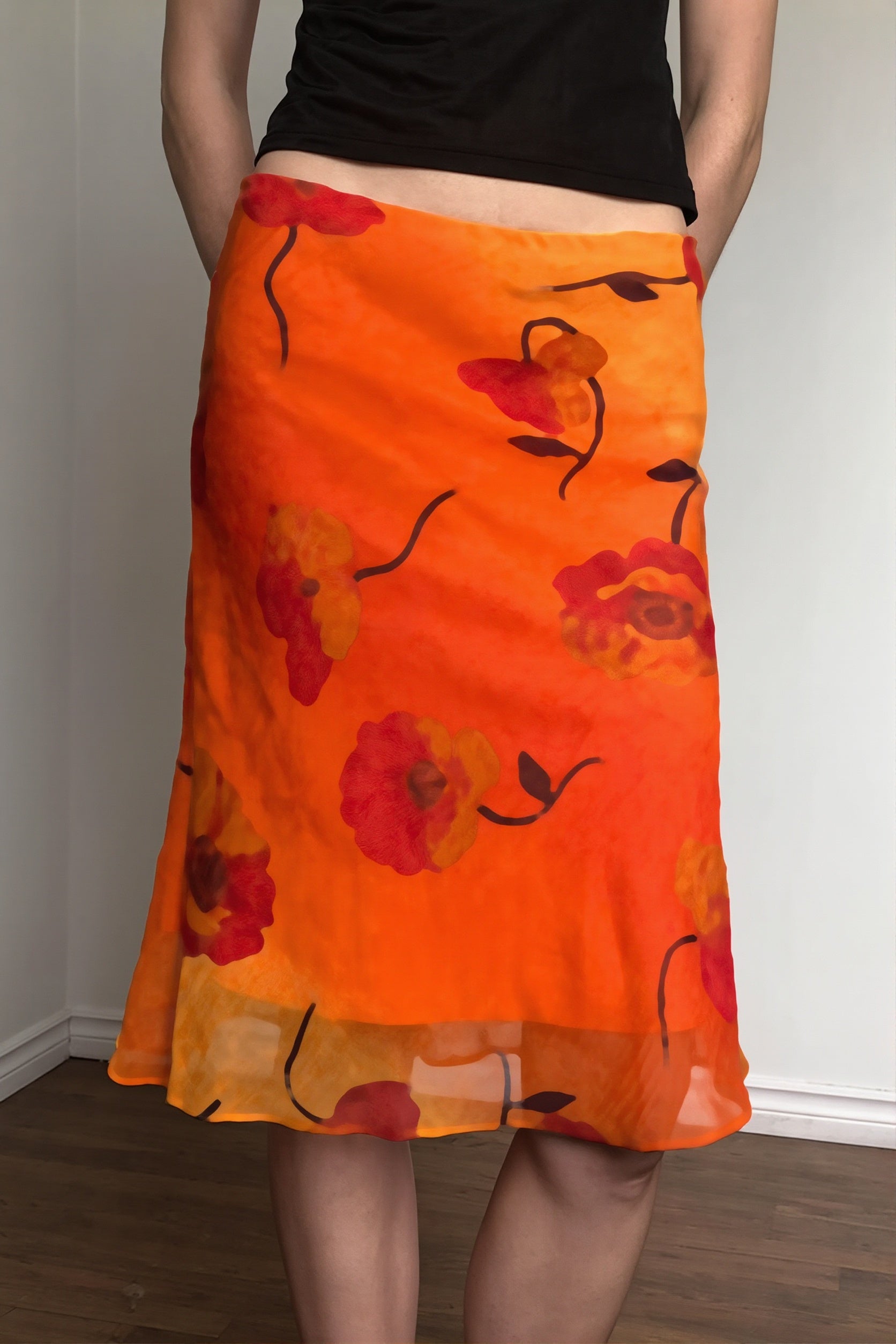 Retro Floral Contrast Chiffon Skirt image 1