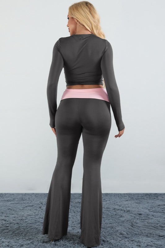 Rhinestone Color Block Crew Neck Two Piece Set image 5