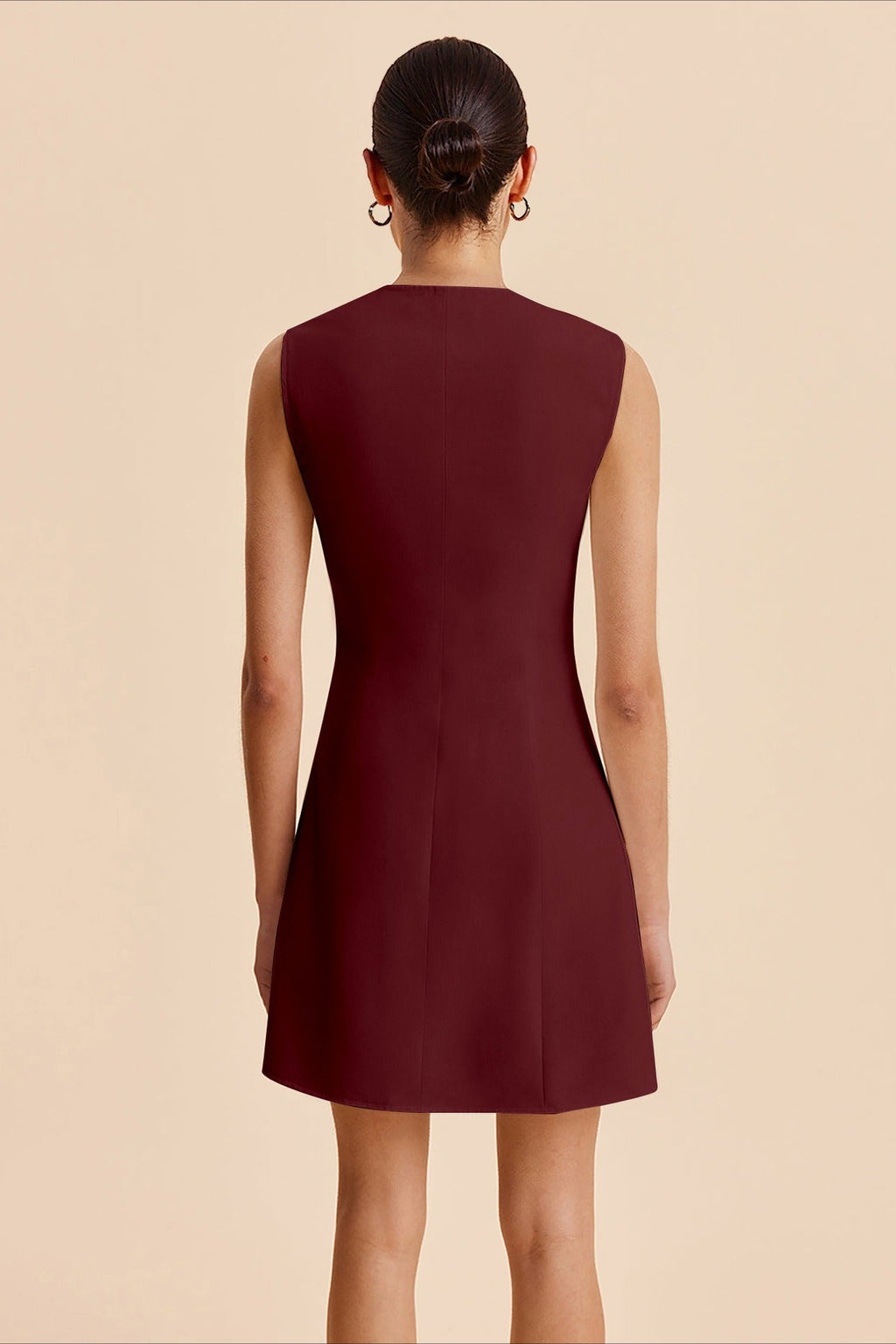 Round Neck Buttoned Solid Mini Dress image 8