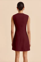 Round Neck Buttoned Solid Mini Dress image 8