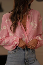 Collared Print Puff Sleeve Blouse image 2
