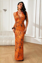 Sexy V-neck Halter Backless Floral Print Maxi Dress image 1