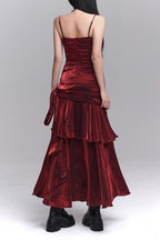 Asymmetrical Burgundy Ruffled Cami Party Dress image 5