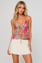 Leopard Floral Sexy Tie Halter Top image 4