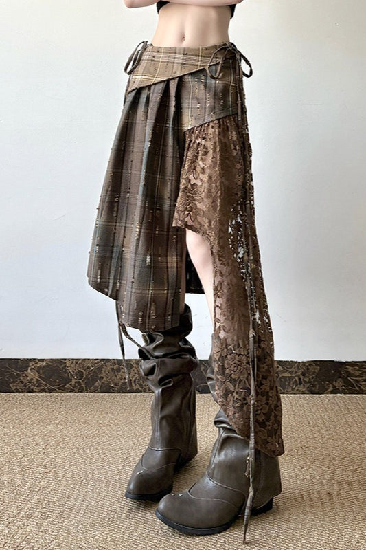 Wasteland Plaid Asymmetrical Lace Skirt image 3