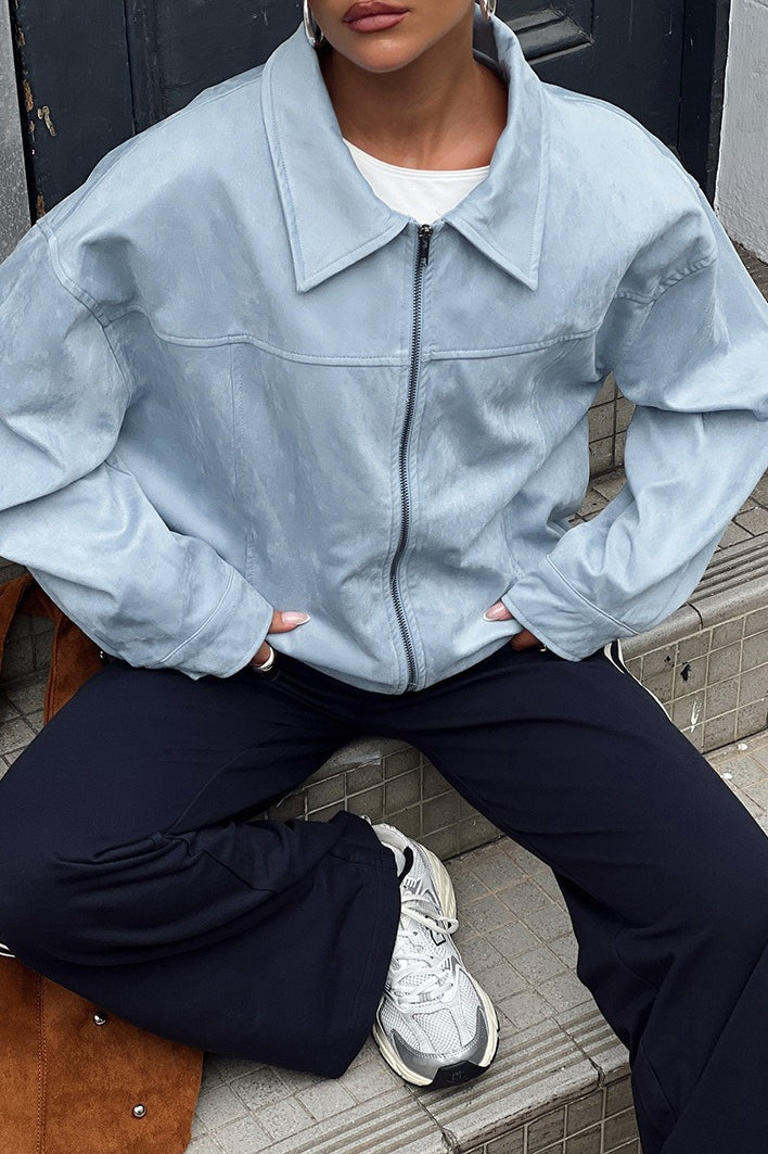 Casual Blue Suede Jacket image 3