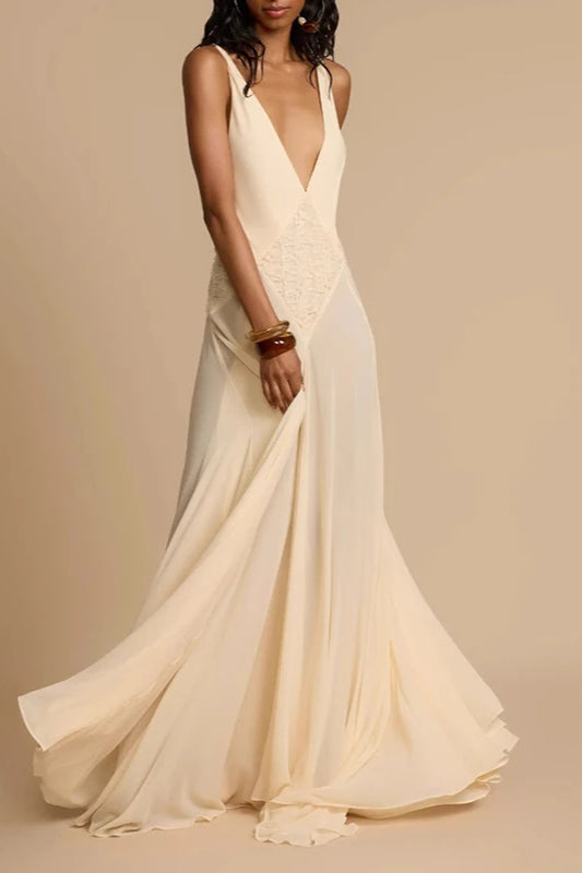 Deep V Neck Lace Patchwork Boho Dress image 14
