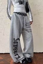 Plaid Patchwork Letter Graphic Baggy Sweat Pants image 5