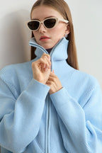 Naval-Collar Zip Lazy-Style Thick Knit Cardigan image 3