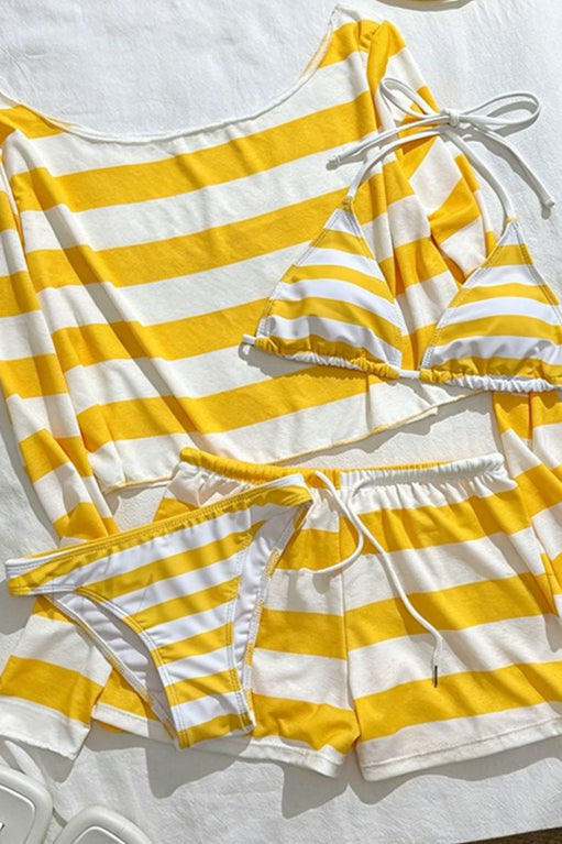 Striped Cover Up Four Piece Bikini Set image 3