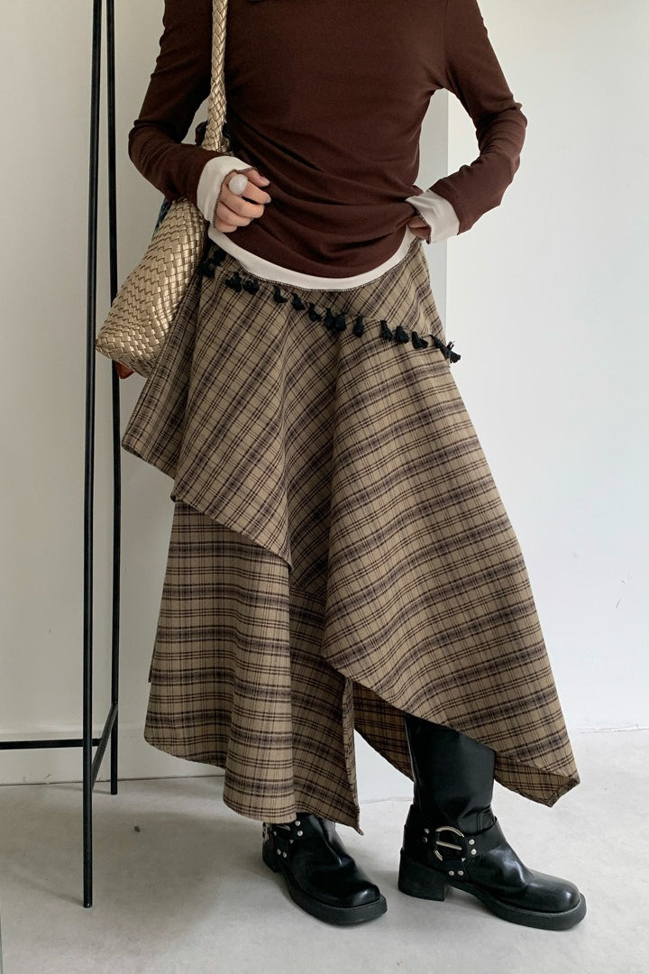 Vintage Asymmetrical Plaid Maxi Skirt image 1