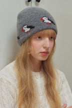 Rabbit Hair Blend Bird Pattern Color Block Knitted Hat image 2