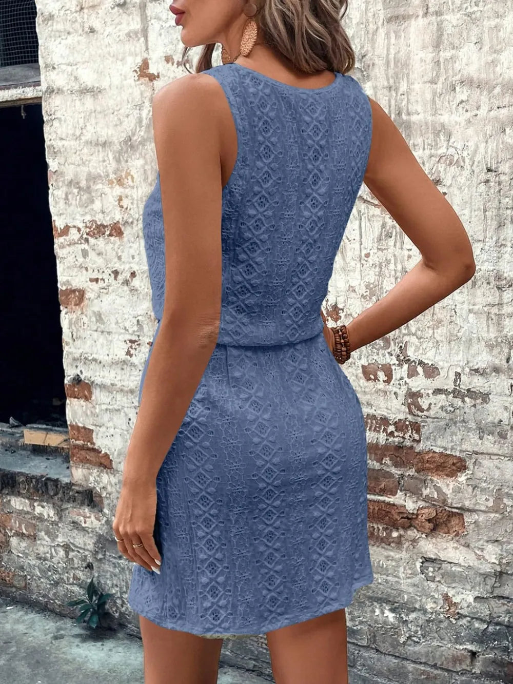 Rosalie Eyelet Dress detail view styled for Avrienne